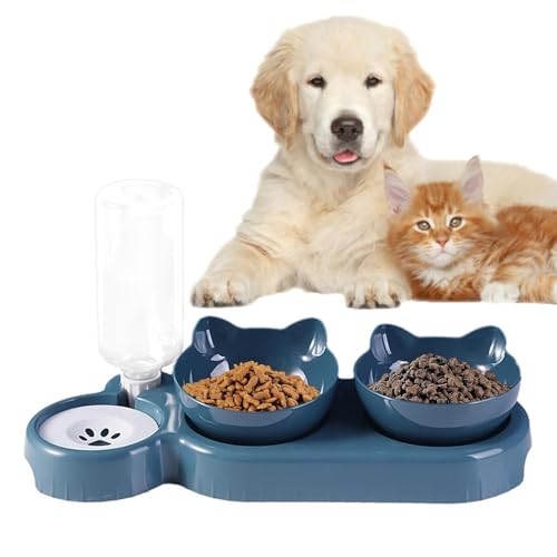 Decorhome Hundefutternäpfe, Doppelnapf,15° geneigte Kätzchennäpfe mit automatischer Wasserspenderflasche | 500 ml Wasserflasche, Futternapf für Katzen und Hunde, Welpen, Kätzchen, Kaninchen von Decorhome