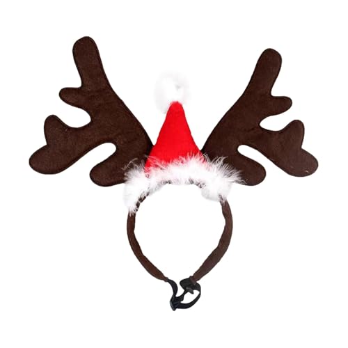 Decorhome Hundegeweih-Stirnband mit Weihnachtsmütze, Weihnachts-Rentier-Hunde-Stirnband - Rentier-Geweih-Haustier-Hundekopfschmuck | Helle Farben Haustier-Cosplay-Kostüm für Weihnachtsfeiern, von Decorhome