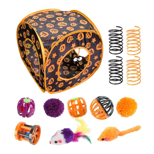 Decorhome Kätzchenspielzeug für Hauskätzchen,Katzenspielzeug für Kätzchen, Halloween-Themen-Katzenminze-Spielzeugset, Katzenspieltunnel, interaktives Kätzchenspielzeug für Katzen, Welpen, Kätzchen und von Decorhome