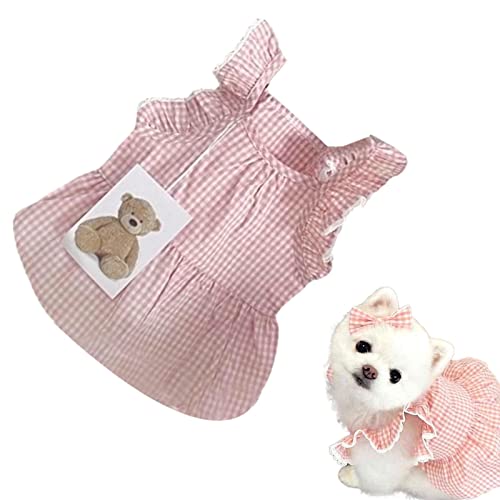 Decorhome Kariertes Hundekleid - Puppy Bow Rock Harness Leash verstellbare Hündchen Sommerkleider | Chihuahua Yorkies Haustier-Outfits, niedliches Welpen-Kleidungs-Outfit, mittelgroß von Decorhome