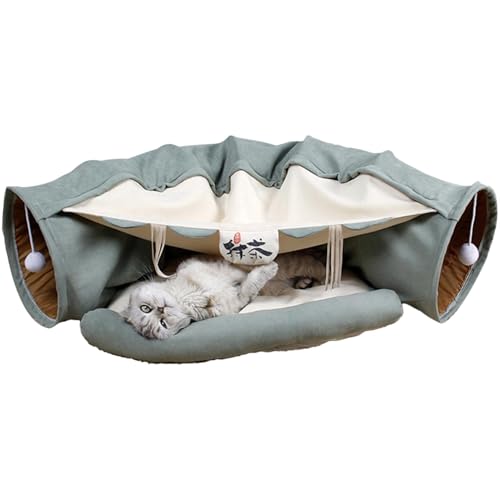 Decorhome Katzenbett – Faltbarer Katzentunnel, Weiches Bett | Multifunktionale Haustierhöhle Mit Tunnel Zum Spielen Und Schlafen | Tragbare Katzenbettmatte | Plüsch-Katzenspielplatztunnel Für Kätzchen von Decorhome