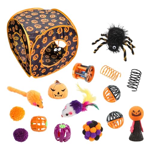 Decorhome Katzenspielzeug-Set, Katzenspielzeug-Set,Halloween-Themen-Katzenminze-Spielzeugset | Katzenspieltunnel, interaktives Kätzchenspielzeug für Katzen, Welpen, Kätzchen und kleine Haustiere von Decorhome