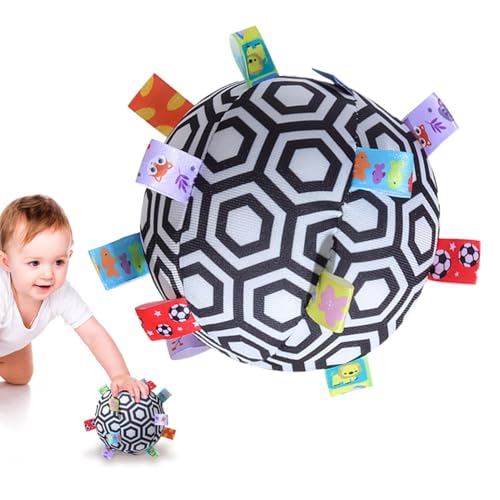 Decorhome Weicher sensorischer Ball, sensorischer Ball aus Stoff | Plüsch-Rasselball-Spielzeug | Hochkontrastierendes Lernspielzeug mit Etiketten, Feinmotorikspielzeug für Kinder im Alter von 0–12 von Decorhome