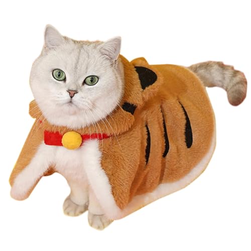 Katzen-Tiger-Halloween-Kostüm – warme Winterkleidung für Haustiere | Katzenkleidung für kaltes Wetter wärmt Kapuzenmantel, Haustier-Winterkleidung, Haustier-Tiger-Kostüm für Zuhause, Winterkatzen von Decorhome