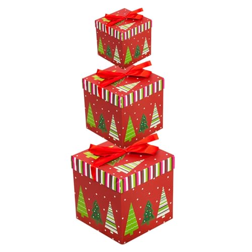 Weihnachts-Geschenkboxen zum Verschachteln – stapelbare Geschenkboxen, runde Verpackungsboxen aus Pappe, weihnachtliches Schachtel-Set, stapelbare Box-Dekoration in 3 Größen für Thanksgiving, Neujahr, von Decorhome