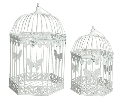 Vogelkäfig Deko 41-48cm 2er Set Metall Dekokäfig Schmetterling Vintage Hochzeit Metallkäfig weiß von Decoris