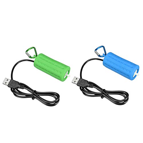 Decqerbe 2er-Set USB-Luftpumpe, Luftpumpe, Aquarium-Belüfter, ultra-leise, Mini-Fischtank, zum Angeln, Sauerstoffpumpe – Blau und Grün von Decqerbe