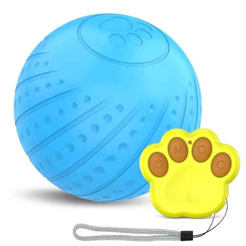 Decqerbe Intelligenter interaktiver Hundespielzeugball, aktiver Rollball für Welpen/kleine Hunde mit LED-Lichtern mit Fernbedienung, einfach zu bedienen, Blau von Decqerbe
