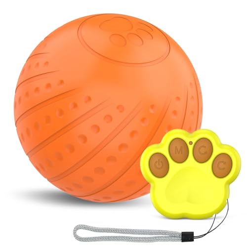 Decqerbe Intelligenter interaktiver Hundespielzeugball, aktiver Rollball für Welpen/kleine Hunde mit LED-Lichtern mit Fernbedienung, einfach zu bedienen, Orange von Decqerbe