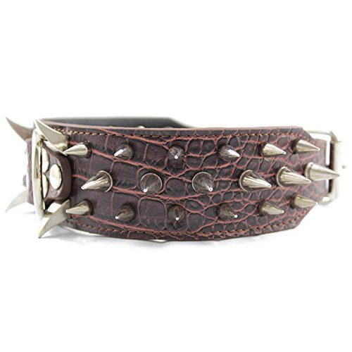 Decqerbe Leder Spiked Halsband 2" Breite, 25 Spikes 44 Ohrstecker, L von Decqerbe