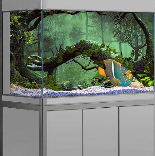 Hintergrund für Waldaquarium, tropische grüne Bäume, Stein, Reptilien-Lebensraum, nebliger Regenwald-Hintergrund, Stoff, 91,4 x 45,7 cm, Polyester-Terrarium-Hintergrund von DeeCabin