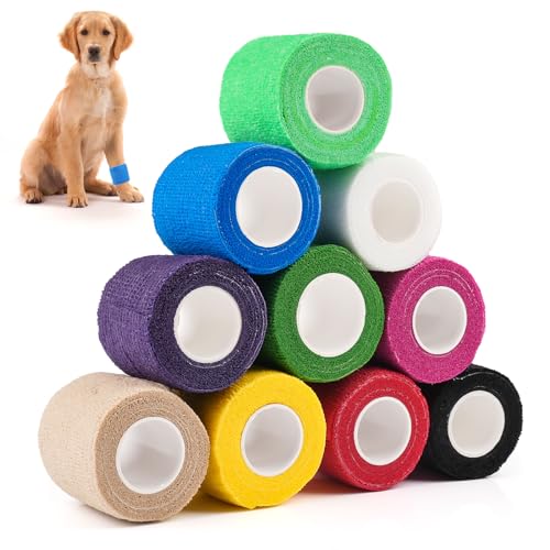 Deepton 10 Rollen Selbstklebender Verband, Selbsthaftende Bandage, Haftbandage Selbstklebend, Fixierbinde Selbsthaftend, Bunte Elastische Klebebandagen für Sports Verstauchungen Pet Katze Hund Pferd von Deepton