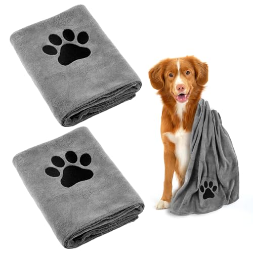 Hundehandtuch, 2 Stück Hundehandtuch Extra Saugfähig für Hunde Und Katzen, Grau Schnelltrocknend Haustier Mikrofaser Handtücher, 100 x 50 cm Hunde Handtuch für Katzen, Hunde Oder Andere Haustiere von Deepton