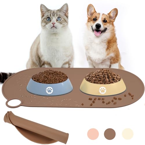 Napfunterlage Katzen, Schleckmatte Katze, Napfunterlage Hund, Hundenapf Unterlage, Wasserdicht Futtermatte Katzen, rutschfeste Futternapf Unterlage, Silikonmatte - 50 X 25 cm Braun von Deepton