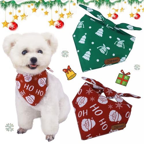 DeerBAO Hundehalstücher für Weihnachten, 2 Stück, Weihnachtsbaum und Weihnachtsmann, Hundehalstuch für Jungen und Mädchen, hochwertiger langlebiger Stoff, verstellbare Passform, einzigartige Form, von DeerBAO