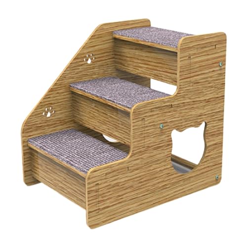 Bed Steps – Tragbare Hundebett-Rampe | Holzleiter für Hunde und Katzen, 3-stufige Hundetreppe für mittelgroße/kleine Hunde, alte Katzen, Hunde-/Katzenleiter, Holz, rutschfest für Betten und hohe von Deewar