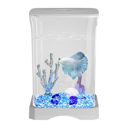 Betta Fish Tank – Betta Aquarium | 4K HD Schreibtisch Fisch Tank | Fischschale, kleines Aquarium Ornament, Aquarium-Starter mit LED-Licht für Zuhause, Büros, Wohnung, Dekoration, Küche, Arbeitszimmer von Deewar