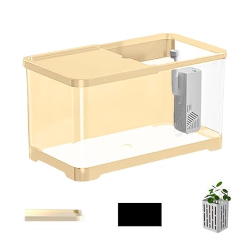 Fischtank, ABS-Fischtank-Starter-Set, vielseitiges Aquarium mit Korb, dekoratives kleines Aquarium, Salzwasser, Aquarium, kreatives stilvolles Fischaquarium für Heimdekoration von Deewar