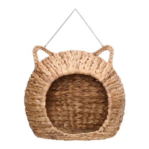 Korbkatzennest | Cattail Braided Wicker Kitten House Condo | Geflochtenes Katzenbett, natürliches Katzennest, handgewebt, aufhängbares Katzennest für Katzenkomfort, sowohl für den Innen- als auch für von Deewar