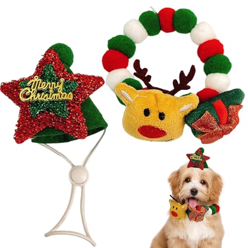 Weihnachts-Hundehalsband – Samt und Stoff, elastischer Plüschball, Katzenhalsband mit Mütze, Elch-Schal, Hut, Perlenkostüm, Halsband für Hunde, Welpen, Haustiere, Kaninchen von Deewar