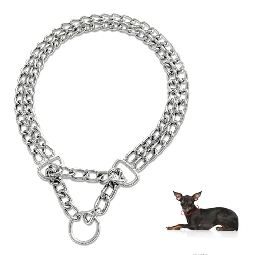 Choke-Kette aus Metall für Hunde, langlebig, dick, Martingale-Halsband, kein Ziehen, rutschfestes Hundehalsband, Anti-Kau-Trainingshalsband, verchromt, Doppelglieder-Hundehalsband für große, kleine, von Defresit