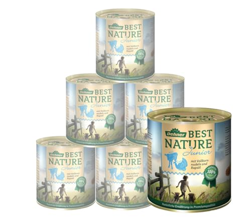 Dehner Best Nature Hundefutter, Nassfutter getreidefrei, für Welpen und junge Hunde, Pute / Kalb / Vollkornnudeln, 6 x 800 g Dose (4.8 kg) von Dehner