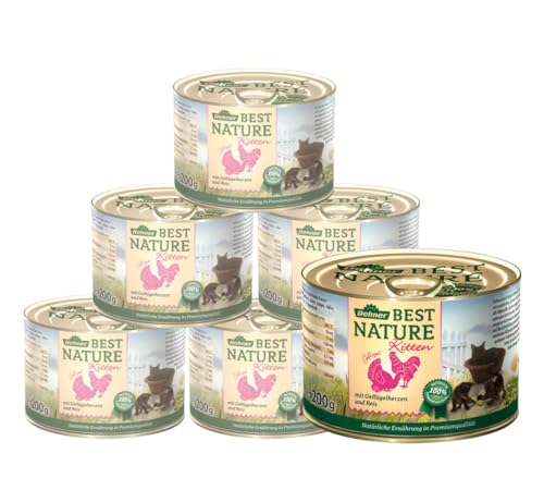 Dehner Best Nature Katzenfutter Kitten, Geflügelherzen und Reis, 6 x 200 g (1.2 kg) von Dehner