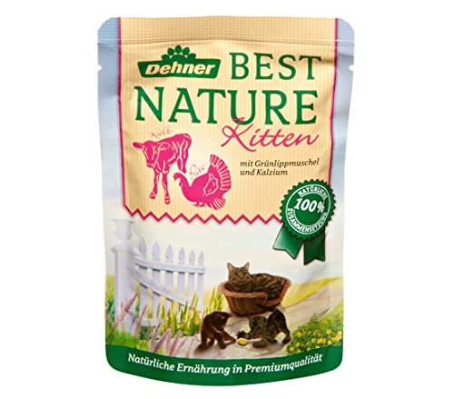 Dehner Best Nature Katzenfutter Kitten, Nassfutter, für junge Katzen, Kalb / Pute / Grünlippmuschel, 16 x 85 g Beutel (1.36 kg) von Dehner