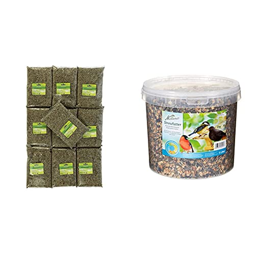 Dehner Feinsämereien, 10 x 500 g (5 kg) & Natura Wildvogelfutter, Streufutter im Eimer, 3 kg von Dehner