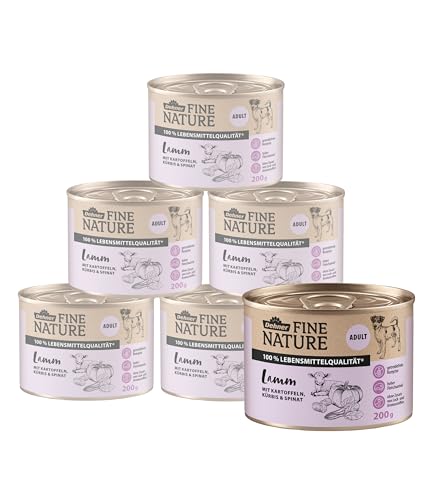 Dehner Fine Nature Hundefutter, Nassfutter getreidefrei / zuckerfrei, für ausgewachsene Hunde, Lamm / Kartoffel, 6 x 200 g Dose (1.2 kg) von Dehner