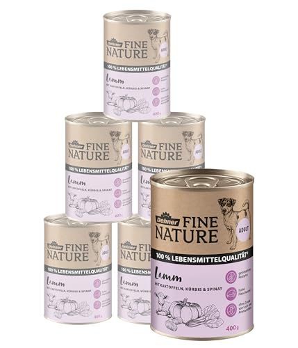 Dehner Fine Nature Hundefutter, Nassfutter getreidefrei / zuckerfrei, für ausgewachsene Hunde, Lamm / Kartoffel, 6 x 400 g Dose (2.4 kg) von Dehner