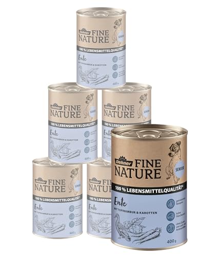 Dehner Fine Nature Hundefutter, Nassfutter in Lebensmittelqualität, für ältere Hunde, Ente, 6 x 400 g Dose (2.4 kg) von Dehner