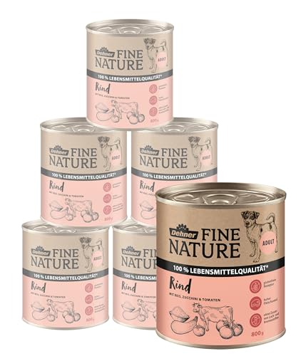Dehner Fine Nature Hundefutter, Nassfutter in Lebensmittelqualität, für ausgewachsene Hunde, Rind, 6 x 800 g Dose (4.8 kg) von Dehner