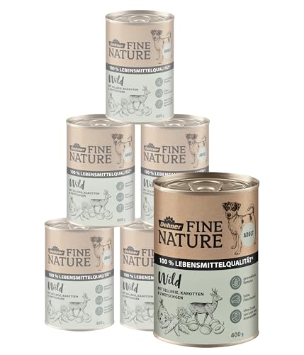 Dehner Fine Nature Hundefutter, Nassfutter in Lebensmittelqualität, für ausgewachsene Hunde, Wild, 6 x 400 g Dose (2.4 kg) von Dehner