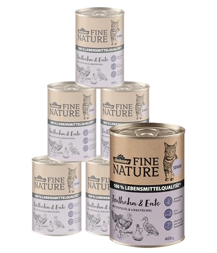 Dehner Fine Nature Katzenfutter, Nassfutter getreidefrei, für ältere Katzen, Truthahn / Ente, 6 x 400 g Dose (2.4 kg) von Dehner