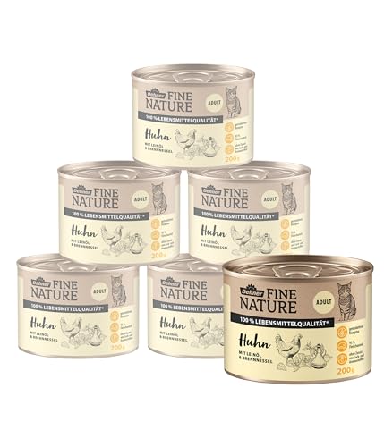 Dehner Fine Nature Katzenfutter, Nassfutter getreidefrei, für ausgewachsene Katzen, Huhn, 6 x 200 g Dose (1.2 kg) von Dehner