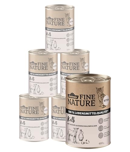 Dehner Fine Nature Katzenfutter Kitten, Nassfutter getreidefrei, für junge Katzen, Kalb, 6 x 400 g Dose (2.4 kg) von Dehner