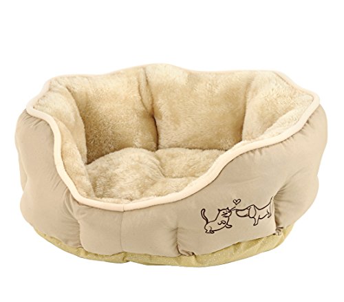 Dehner Lieblinge Hundebett und Katzenbett Sammy, oval, ca. 45 x 40 x 14 cm, Polyester, beige von Dehner