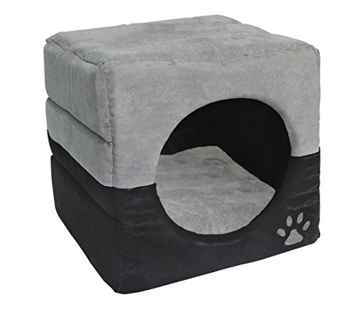 Dehner Katzen- und Hundehöhle Luca 2in1, ca. 40 x 40 x 40 cm, Polyester, grau von Dehner