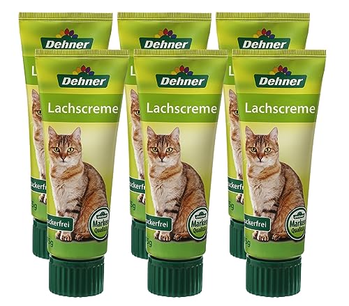 Dehner Lieblinge Katzensnack, Leckerli Creme zuckerfrei, für ausgewachsene Katzen, Lachs, 6 x 75 g (450 g) von Dehner