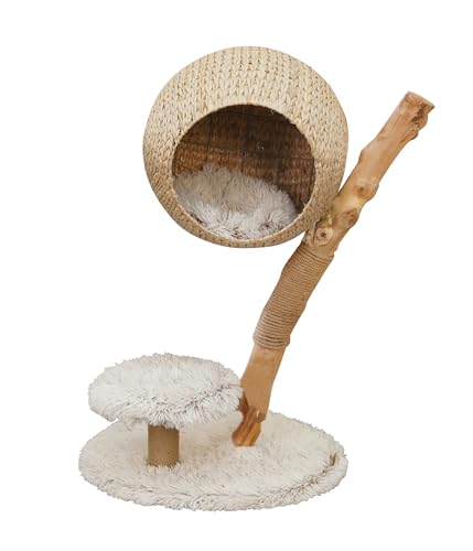 Dehner Lieblinge Kratzbaum AVA, Katzenbaum robust, Kletterbaum für Katzen, ca. 58 x 83 x 48 cm, Plüsch/Spanplatte/Jute/Holz, beige/weiß von Dehner