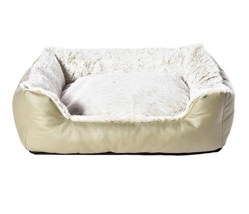 Dehner Lieblinge Kuschelbett Casim, Hundebett/Katzenbett mit Anti-Rutsch-Boden, ca. 70 x 55 x 21 cm, Größe M, Polyster/Polypropylen, beige/weiß von Dehner