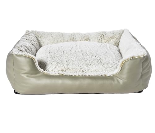 Dehner Lieblinge Kuschelbett Casim, Hundebett/Katzenbett mit Anti-Rutsch-Boden, ca. 85 x 65 x 25 cm, Größe L, Polyster/Polypropylen, beige/weiß von Dehner