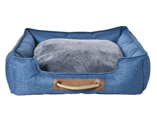 Dehner Lieblinge Kuschelbett Cyrus, Hundebett/Katzenbett mit Anti-Rutsch-Boden, ca. 70 x 65 x 18 cm, Größe L, Polyster/Polypropylen, blau von Dehner