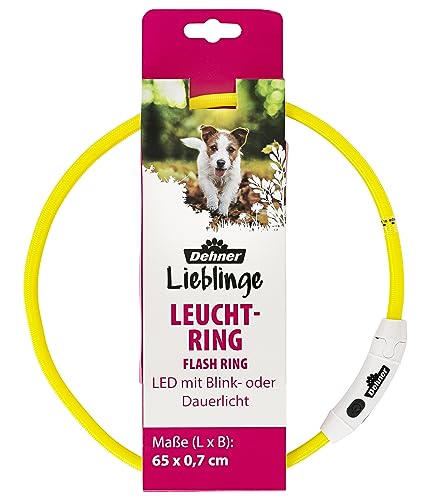 Dehner Lieblinge LED Hunde-Leuchthalsband Flash Ring, verstellbar, Länge 65 cm, Höhe 0,7 cm, Polyester, gelb von Dehner