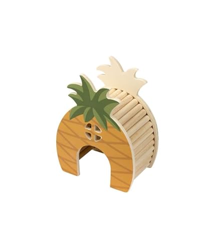 Dehner Lieblinge Nagerhaus Pineapple, Nagerzubehör für Hamster/Nager/Mäuse, ca. 14 x 18 x 9 cm, aus FSC®-zertifiziertem Kiefernholz/Sperrholz, orange/grün/Natur von Dehner