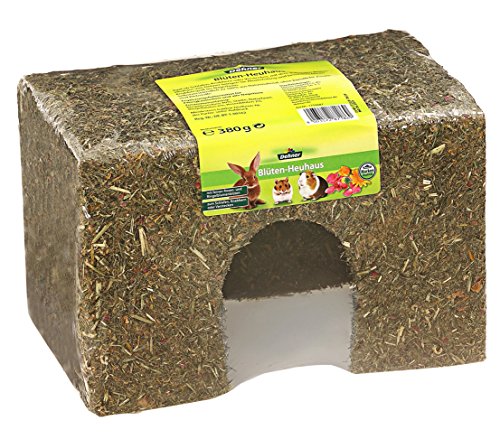 Dehner Nagersnack, Ergänzungsfutter 100 % natürlich, Unterschlupf für Zwergkaninchen / Nager, Blüten-Heuhaus, 500 g von Dehner