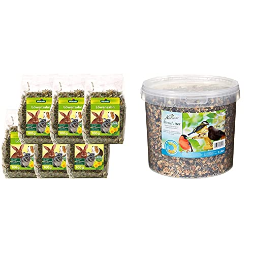 Dehner Nagersnack Löwenzahn, 6 x 100 g (600 g) & Natura Wildvogelfutter, Streufutter im Eimer, 3 kg von Dehner