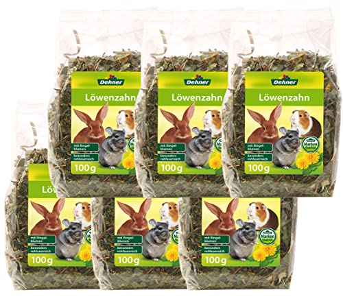 Dehner Nagersnack, Nagerfutter 100 % natürlich, für Kaninchen / Nagetiere, Löwenzahn mit Ringelblumen, 6 x 100 g (600 g) von Dehner