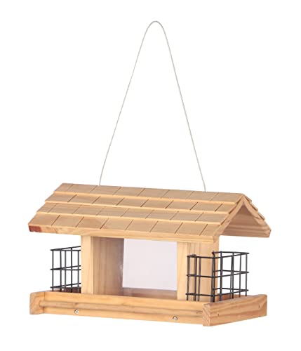 Dehner Natura Premium Wildvogel Futterhaus Aosta, Futterstation für Wildvögel, Vogelhaus robust / hängend, inkl. Aufhängevorrichtung, ca. 17.5 x 19 x 28 cm, aus FSC-zertifiziertem Kiefernholz, braun von Dehner